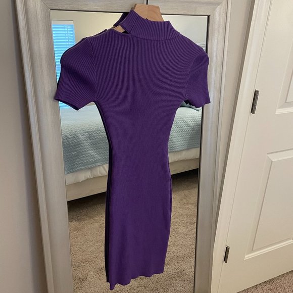 Forever 21 Women's Purple Ribbed Cutout Bobycon Mini Dress Size Small - Picture 2 of 6